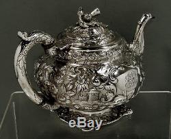 Chinese Silver Teapot c1835 SAMUEL KIRK CHINESE HARBOR & CASTLE 36 OZ