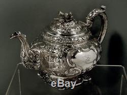 Chinese Silver Teapot c1835 SAMUEL KIRK CHINESE HARBOR & CASTLE 36 OZ