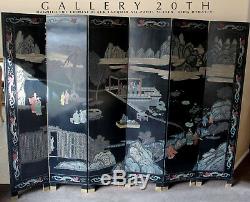 Chinese Six Panel Black Lacquer Screen! Coromandel Folding Art Vtg Room Divider