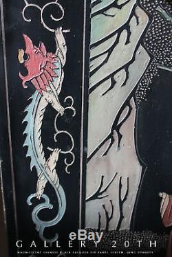 Chinese Six Panel Black Lacquer Screen! Coromandel Folding Art Vtg Room Divider