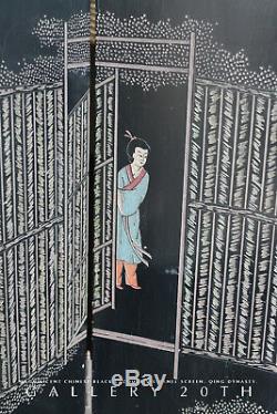 Chinese Six Panel Black Lacquer Screen! Coromandel Folding Art Vtg Room Divider
