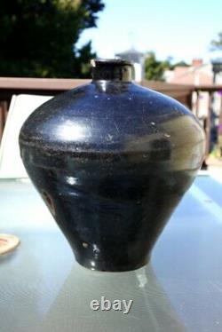 Chinese Song Dynasty Black-glazed Cizhou Vase from Museum H 9 1/4 ca. 11th C