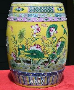 Chinese Straits Porcelain Garden Stool Peranakan Nyonya Antique Yellow Ground