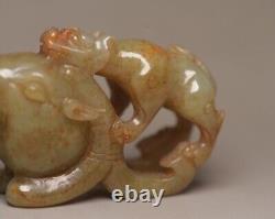 Chinese Vintage Antique Hetian Jade Carving Dragon Statue Unique Wonderful Art