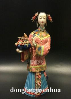 Chinese Wucai Porcelain Ceramic Figurine Belle Women Girl Flower Beautiful Lady