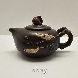 Chinese Yixing Zisha Clay Teapot Decorated With Branches Nut Leaves 250 ml/8 oz