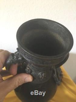 Chinese Yuan Dynasty Bronze Hu Vase and Stand