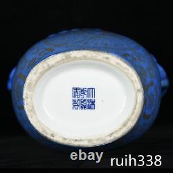 Chinese antique Qing Dynasty Qianlong Blue glaze Golden phoenix pattern bottle