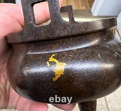 Chinese antique bronze censer. Qianlong. Width 4 Inches