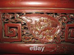 Chinese antique carved wood canope of opium or wedding bed, Qing dynasty