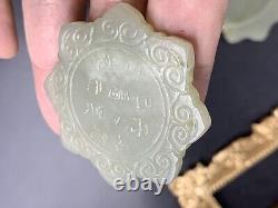 Chinese antique jade plaques Pendants Wiseman Flowers Poem Scripts (h2)