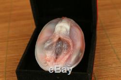 Chinese antique old natural jade door of life pendant netsuke+noble gift box