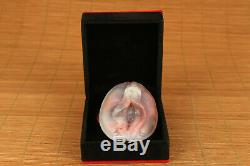 Chinese antique old natural jade door of life pendant netsuke+noble gift box