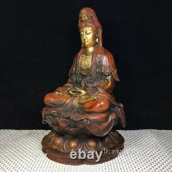 Chinese antiques Hand carved Pure copper Gilt Guanyin Bodhisattva Statue