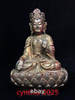 Chinese antiques Pure copper gilding Sitting lotus Guanyin Bodhisattva statue