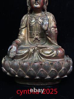 Chinese antiques Pure copper gilding Sitting lotus Guanyin Bodhisattva statue