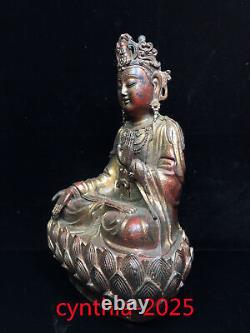 Chinese antiques Pure copper gilding Sitting lotus Guanyin Bodhisattva statue