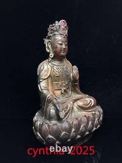 Chinese antiques Pure copper gilding Sitting lotus Guanyin Bodhisattva statue