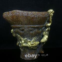 Chinese antiques Qianlong Year System niu jiao Gold-plated Animal pattern bowl