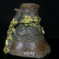 Chinese antiques Qianlong Year System niu jiao Gold-plated Animal pattern bowl