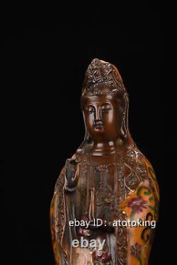 Chinese antiques Qianlong Years Pure copper Cloisonne Guanyin Bodhisattva Statue
