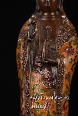 Chinese antiques Qianlong Years Pure copper Cloisonne Guanyin Bodhisattva Statue