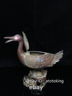 Chinese antiques Qianlong Years Pure copper Handmade Duck statue Incense burner