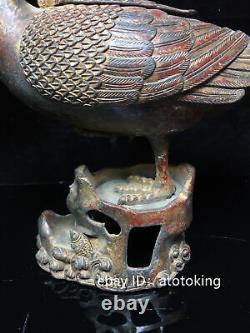 Chinese antiques Qianlong Years Pure copper Handmade Duck statue Incense burner