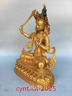 Chinese antiques Tibet Buddhism Pure copper gilding Manjusri Bodhisattva Buddha