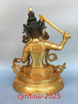 Chinese antiques Tibet Buddhism Pure copper gilding Manjusri Bodhisattva Buddha