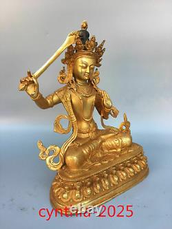 Chinese antiques Tibet Buddhism Pure copper gilding Manjusri Bodhisattva Buddha