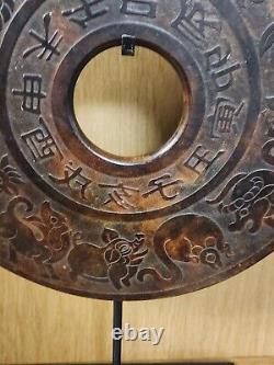Chinese carved stone bi disc with stand stone zodiac wheel 12