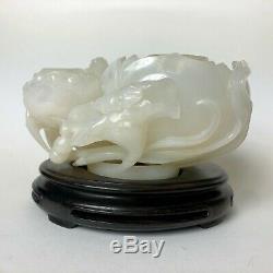 Chinese carved white jade lotus blossom brush washer, China