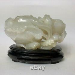 Chinese carved white jade lotus blossom brush washer, China