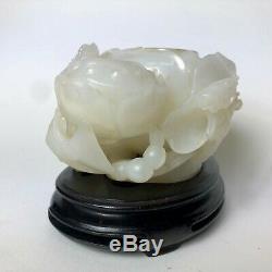 Chinese carved white jade lotus blossom brush washer, China