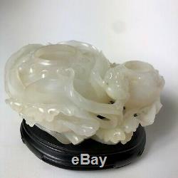 Chinese carved white jade lotus blossom brush washer, China