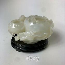 Chinese carved white jade lotus blossom brush washer, China