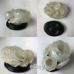 Chinese carved white jade lotus blossom brush washer, China