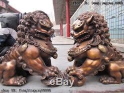 Chinese classical Bronze Copper Evil Guardian Door Bei Jing Fu Foo Dog Lion Pair