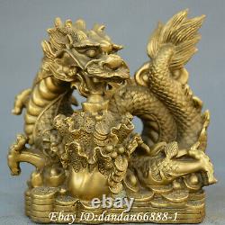 Chinese fengshui old Bronze carve Fortune dragon cabbage make fortune Statue