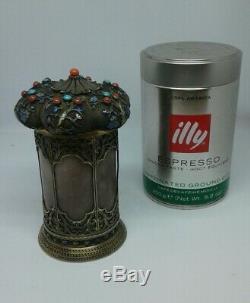 Chinese gold Silver Tea Caddy Jade Cloisonne Enamel Turquoise Red Coral