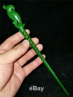 Chinese hetian green jade Jadeite hand-carved pendant statue Phoenix hairpin