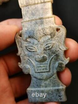 Chinese jade ornaments Shijiahe culture God face mask with crown jade Pendant