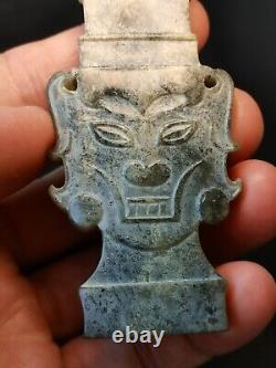 Chinese jade ornaments Shijiahe culture God face mask with crown jade Pendant