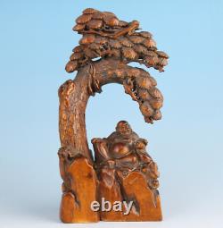 Chinese old Boxwood Carved Exquisite Damo Figure buddha Statue Sculpture