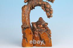 Chinese old Boxwood Carved Exquisite Damo Figure buddha Statue Sculpture