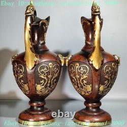 Chinese purple Bronze 24k gold Gilt Dragon Buddha head Crane Bottle Pot Vase Jar