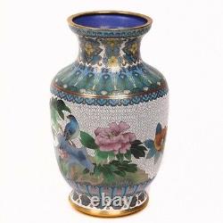 Cloisonne Chinese Vase Floral Pattern, Gold Trim, Good Condition