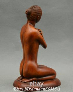 Collect Chinese boxwood Hand carved beautiful woman naked art beauty girl statue