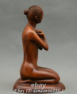 Collect Chinese boxwood Hand carved beautiful woman naked art beauty girl statue